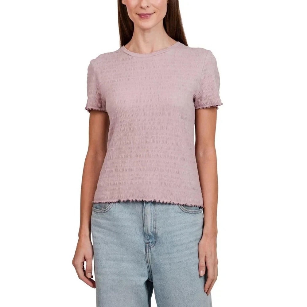 Kersh Women's Crew Neck Short Sleeve Textured Tee, Pink, Size: Large, New